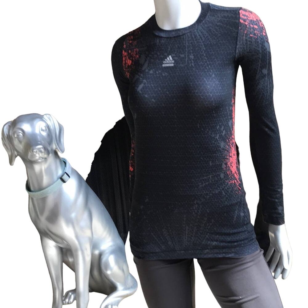 Adidas Tech Fit Girl's Long Sleeve Athletic Shirt Black Red Girl's Size L Large